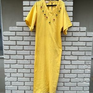 Vintage Samantha Scott California Fringe and Wooden Beaded Caftan Dress - Size M
